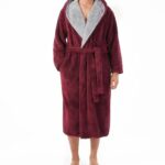 David Archy Men’s Hooded Fleece Plush Soft Shu Velveteen Robe Full Length Long Bathrobe (M, Maroon)