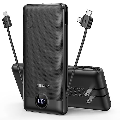 Read more about the article VEGER Portable Charger for iPhone Built in Cables and Wall Plug, 10000mah Slim Fast Charging USB C Power Bank, Travel Essential Battery Pack Compatible with iPhones, iPad, Samsung, and More(Black)