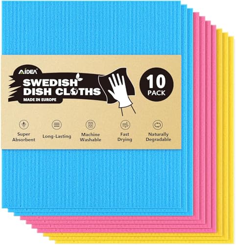 You are currently viewing AIDEA Swedish Dish Cloth-10PK, Swedish Dishcloths for Kitchen, Reusable Paper Towels Washable, Sponge Cloths Kitchen, Absorbent Dish Rags, Swedish Towels Kitchen Cloth-7″x6″