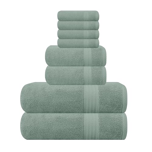 You are currently viewing GLAMBURG Ultra Soft 8-Piece Towel Set – 100% Pure Ringspun Cotton, Contains 2 Oversized Bath Towels 27×54, 2 Hand Towels 16×28, 4 Wash Cloths 13×13 – Ideal for Everyday use, Hotel & Spa – Jade