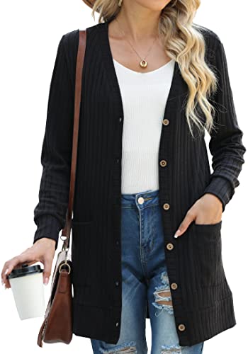 Read more about the article GRECERELLE Cardigan for Women Open Front Button Down Ribbed Knit Lightweight Ladies Sweater V Neck Long Sleeve Outerwears with Pockets Black-2XL