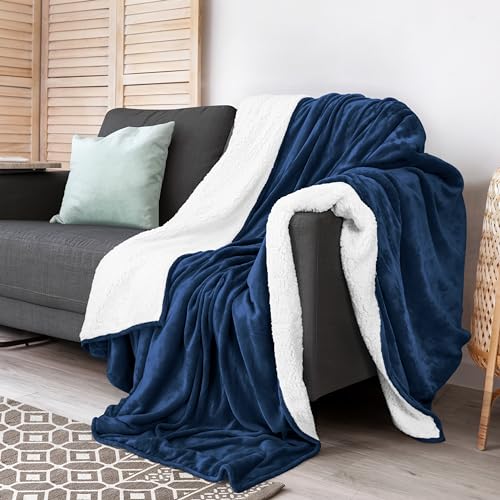 You are currently viewing Utopia Bedding Sherpa Blanket Throw Size [Navy, 50×60 Inches] – 480GSM Thick Warm Plush Fleece Reversible Blanket for Bed, Sofa, Couch, Camping and Travel