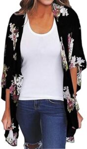 Read more about the article Naivikid Womens Kimono Cardigans Floral Print Chiffon Beach Cover ups Loose Casual Tops Black Flowers S