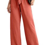 IWOLLENCE Wide Leg Pants Women Work Pants Women with Pockets High Waist Adjustable Knot Loose Casual Trousers Business Womens Pants Orange Pants Women X-Large