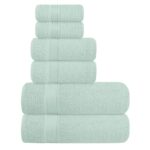 GLAMBURG Ultra Soft 6 Pack Cotton Towel Set, Contains 2 Bath Towels 28×55 inches, 2 Hand Towels 16×24 inches & 2 Wash Coths 12×12 inches, Ideal Everyday use, Compact & Lightweight – Sea Green