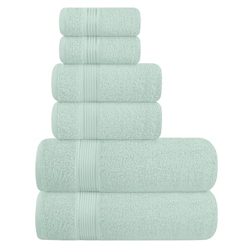 You are currently viewing GLAMBURG Ultra Soft 6 Pack Cotton Towel Set, Contains 2 Bath Towels 28×55 inches, 2 Hand Towels 16×24 inches & 2 Wash Coths 12×12 inches, Ideal Everyday use, Compact & Lightweight – Sea Green