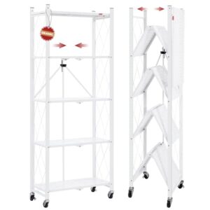 Read more about the article DEANIC 5-Shelf Foldable Storage Shelves with Wheels, Heavy Duty Shelving Unit, Freestanding Metal Wire Shelf Rack, No Assembly Organizer Rack for Garage Kitchen, Basement, Pantry, White