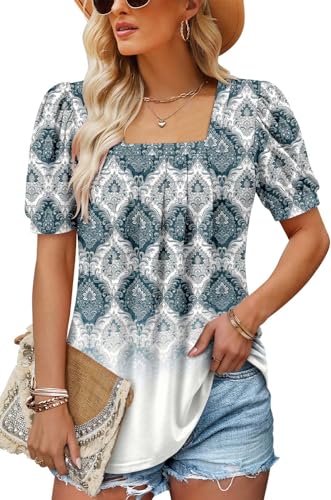 You are currently viewing CHICZONE Womens Tunic Tops Ladies Summer Shirt Short Sleeve Square Neck Tshirt Blouse Fashion Cute Loose Printed Pleated Ruffle Swing Tops Retro Color Medium