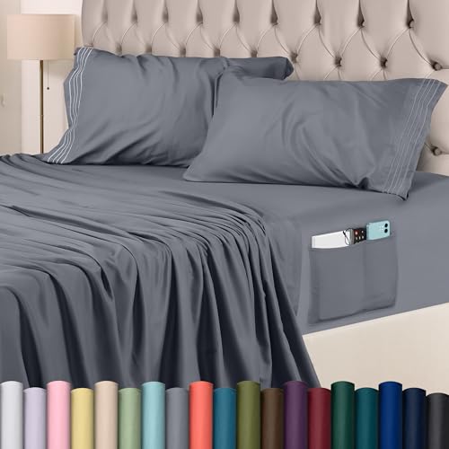 You are currently viewing Utopia Bedding Queen Sheet Set – Soft Microfiber 4 Piece Hotel Luxury Bed Sheets with Deep Pockets – Embroidered Pillow Cases – Side Storage Pocket Fitted Sheet – Flat Sheet (Grey, Queen)