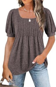 Read more about the article Naivikid Womens T Shirts Short Sleeve Pleated Dressy Casual Summer Tops Blouses Coffee XL