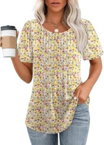 Read more about the article Naivikid Floral Tops for Women Short Sleeve Pleated Dressy Casual Scooped Neck Summer Tops Blouses Floral Yellow XL