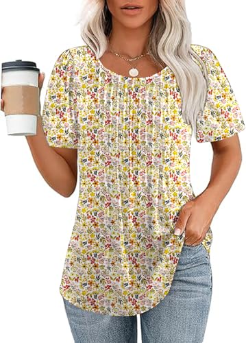 You are currently viewing Naivikid Floral Tops for Women Short Sleeve Pleated Dressy Casual Scooped Neck Summer Tops Blouses Floral Yellow XL