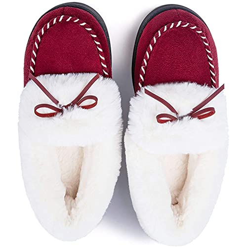 You are currently viewing RockDove Women’s Faux Fur Lined Micro Suede Moccasin Slipper, Size 9.5-10.5 US Women, Burgundy Red