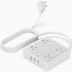 Flat Plug Power Bar with USB C, 4FT Ultra-Thin Extension Cord, 2 Outlet with 3 USB Ports (2 USB C), No Surge Protection for Cruise Ship, Travel Essentials, Dorm Room (4 Outlets White)