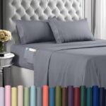 Utopia Bedding Queen Sheet Set – Soft Microfiber 4 Piece Hotel Luxury Bed Sheets with Deep Pockets – Embroidered Pillow Cases – Side Storage Pocket Fitted Sheet – Flat Sheet (Grey, Queen)