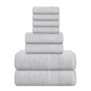 Read more about the article Elvana Home 8 Piece Towel Set 100% Ring Spun Cotton, 2 Bath Towels 27×54, 2 Hand Towels 16×28 and 4 Washcloths 13×13 – Ultra Soft Highly Absorbent Machine Washable Hotel Spa Quality – Light Grey