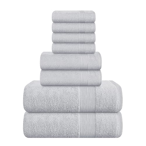 You are currently viewing Elvana Home 8 Piece Towel Set 100% Ring Spun Cotton, 2 Bath Towels 27×54, 2 Hand Towels 16×28 and 4 Washcloths 13×13 – Ultra Soft Highly Absorbent Machine Washable Hotel Spa Quality – Light Grey