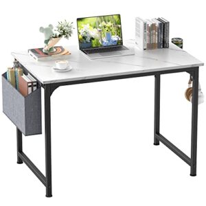 Read more about the article Mr IRONSTONE Computer Desk 31″ Home Office Small Computer Desk, Writing Desk, Laptop Table with Storage Bag, Cup Holder and Headphone Hook (White Marble)