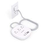 One Beat Flat Plug Power Bar with USB C, 5FT Ultra-Thin Extension Cord, 3 Outlet with 4 USB Ports (2 USB C) Desktop Charging Station, No Surge Protection for Cruise Ship, Travel Essentials, Dorm Room