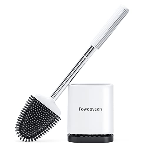 You are currently viewing Fowooyeen Toilet Brush and Holder Set, Silicone Toilet Bowl Brush with Stainless Steel Handle, Space-Saving Ventilated Drying Holder, White