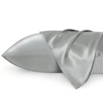 Bedsure Satin Pillow Case Queen Size 2 Pack – Similar to Silk Pillow Cases, Silky Pillowcase Covers for Hair and Skin with Envelope Closure, Gifts for Women Men, Grey, 20×30 Inches