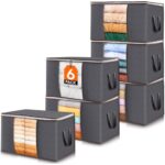 Lifewit 6 Pack Clothes Storage Bags, Foldable Storage Bins Fabric Closet Organizers and Storage Containers, Moving Bags for Clothing, Blankets with Reinforced Handle, Sturdy Zipper, Clear Window, Grey