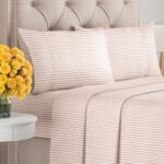 Queen Size 4 Piece Sheet Set – Extra Soft, Breathable & Cooling – Hotel Luxury Durable Bed Sheets for Women & Men – Deep Pockets, Easy-Fit & Wrinkle-Free – Blush Stripes Oeko-Tex