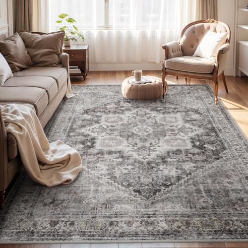 You are currently viewing Rugs for Living Room 5×7 Area Rug Soft Carpet for Bedrooms-Machine Washable Rug Vintage Floral Medallion Dining Room Office Rug Grey