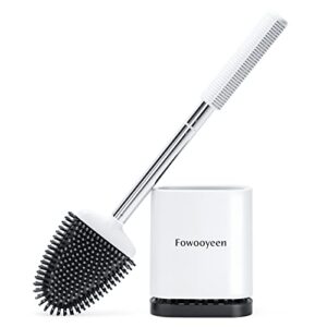 Read more about the article Fowooyeen Toilet Brush and Holder Set, Silicone Toilet Bowl Brush with Stainless Steel Handle, Space-Saving Ventilated Drying Holder, White