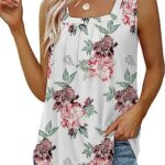 Naivikid Womens Tank Tops Loose Fit Square Neck Summer Fashion Sexy Flowy Shirts Floral White XXL