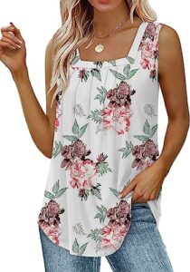 Read more about the article Naivikid Womens Tank Tops Loose Fit Square Neck Summer Fashion Sexy Flowy Shirts Floral White XXL