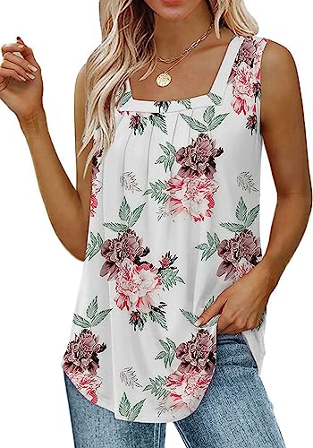 You are currently viewing Naivikid Womens Tank Tops Loose Fit Square Neck Summer Fashion Sexy Flowy Shirts Floral White XXL