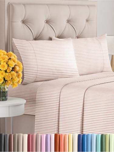 You are currently viewing Queen Size 4 Piece Sheet Set – Extra Soft, Breathable & Cooling – Hotel Luxury Durable Bed Sheets for Women & Men – Deep Pockets, Easy-Fit & Wrinkle-Free – Blush Stripes Oeko-Tex