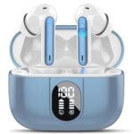 Wireless Earbuds, 2025 Bluetooth 5.3 Headphones HiFi Stereo Ear Bud, 40Hrs Playtime Bluetooth Earbuds with 4 ENC Noise Cancelling Mics, IP7 Waterproof, LED Display Wireless Earphones Blue