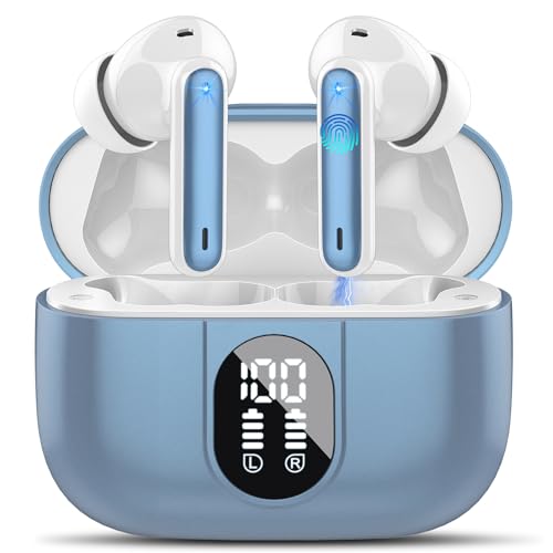 You are currently viewing Wireless Earbuds, 2025 Bluetooth 5.3 Headphones HiFi Stereo Ear Bud, 40Hrs Playtime Bluetooth Earbuds with 4 ENC Noise Cancelling Mics, IP7 Waterproof, LED Display Wireless Earphones Blue