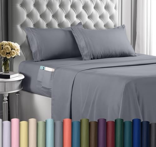 You are currently viewing Utopia Bedding Queen Sheet Set – Soft Microfiber 4 Piece Hotel Luxury Bed Sheets with Deep Pockets – Embroidered Pillow Cases – Side Storage Pocket Fitted Sheet – Flat Sheet (Grey, Queen)