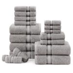 Bath Towels for Bathroom – 100% Cotton Towel Set, Soft Bath Set- 6 Bathroom Towels, 6 Hand Towels, 6 Wash Cloths, Quick Dry, Highly Absorbent Shower Towels – 18 Piece Set Grey