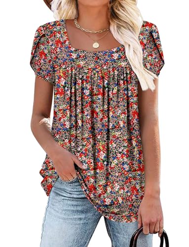 You are currently viewing onlypuff Women Petal Short Sleeve Blouses for Women Square Neck Shirt Tunic Tops Large