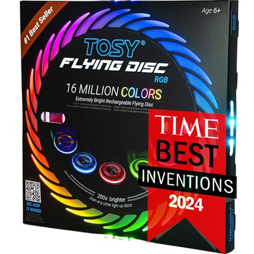 You are currently viewing TOSY Flying Disc – 16 Million Colors RGB LEDs, Extremely Bright, Smart Modes, Camping Essentials for Teens/Kids/Adult/Men/Boys/Girls, Auto Light Up, Patented Technology, Rechargeable, Waterproof, 175g