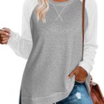 Zeagoo Women’s Long Sleeve Tops Casual Sweatshirts Lightweight Tunic Fall Outfits Winter Crew Neck Sweaters Autumn Shirts, Light Grey XL