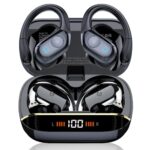 Wireless Earbuds, 75H Bluetooth 5.4 Headphones, Sport Wireless Earphones with 4 ENC Mic, Stereo Bass, IP7, Bluetooth Earbuds with Earhooks for Workout/Running/Work, Dual LED Display Ear Buds, Black