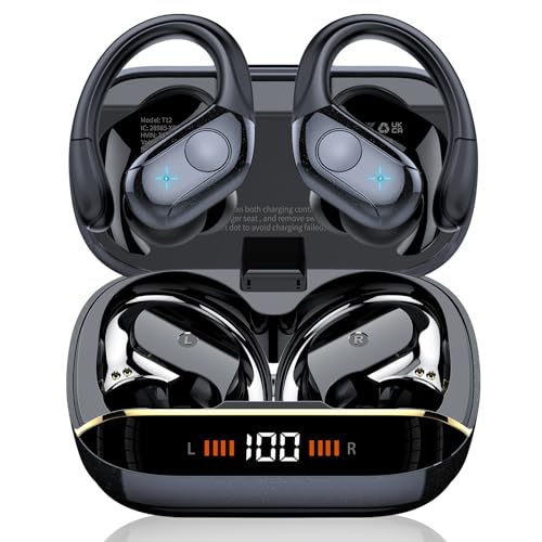 You are currently viewing Wireless Earbuds, 75H Bluetooth 5.4 Headphones, Sport Wireless Earphones with 4 ENC Mic, Stereo Bass, IP7, Bluetooth Earbuds with Earhooks for Workout/Running/Work, Dual LED Display Ear Buds, Black