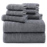Bath Towels 8-Piece Towel Set, 2 Large Bath Towels 30 x 60 inc, 2 Hand Towels, and 4 Wash Cloths, 100% Cotton Highly Absorbent Towels for Bathroom, Gym, Hotel, and Spa (Cool Grey)