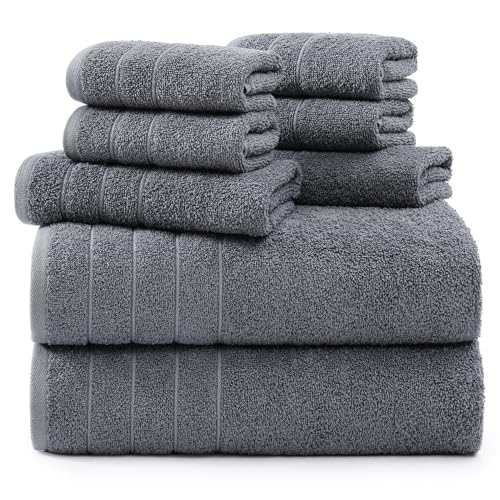 You are currently viewing Bath Towels 8-Piece Towel Set, 2 Large Bath Towels 30 x 60 inc, 2 Hand Towels, and 4 Wash Cloths, 100% Cotton Highly Absorbent Towels for Bathroom, Gym, Hotel, and Spa (Cool Grey)
