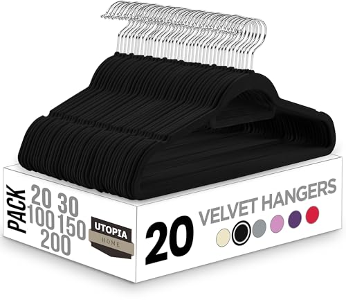 You are currently viewing Utopia Home Pack of 20 Premium Non Slip Velvet Hangers 360 Degree rotatable Hook Durable & Slim Coat – Pant Hangers – Black