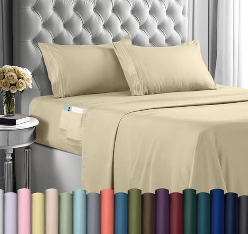 You are currently viewing Utopia Bedding Queen Sheet Set, Soft Microfiber 4 Piece Hotel Luxury Bed Sheets with Deep Pockets – Embroidered Pillow Cases – Side Storage Pocket Fitted Sheet – Flat Sheet (Queen, Beige)