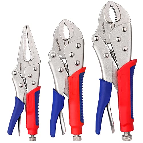You are currently viewing WORKPRO 3-Piece Locking Pliers Set, 10-inch Curved Jaw, 7-inch Curved Jaw and 6-1/2-inch Straight Jaw
