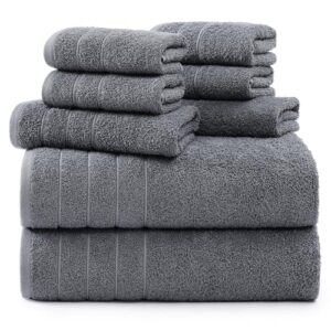 Read more about the article Bath Towels 8-Piece Towel Set, 2 Large Bath Towels 30 x 60 inc, 2 Hand Towels, and 4 Wash Cloths, 100% Cotton Highly Absorbent Towels for Bathroom, Gym, Hotel, and Spa (Cool Grey)