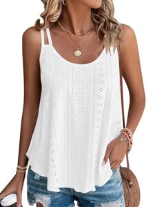 Read more about the article WNEEDU 2025 Womens Summer Tank Tops Eyelet Embroidery Sleeveless Spaghetti Strap Pleated Flowy Scoop Neck Hollow Cami White 3XL