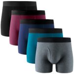 POPKOK Mens Underwear Tag-Free Cotton Stretch Boxer Briefs with Fly 5-Pack(X-Large, Multicolor)